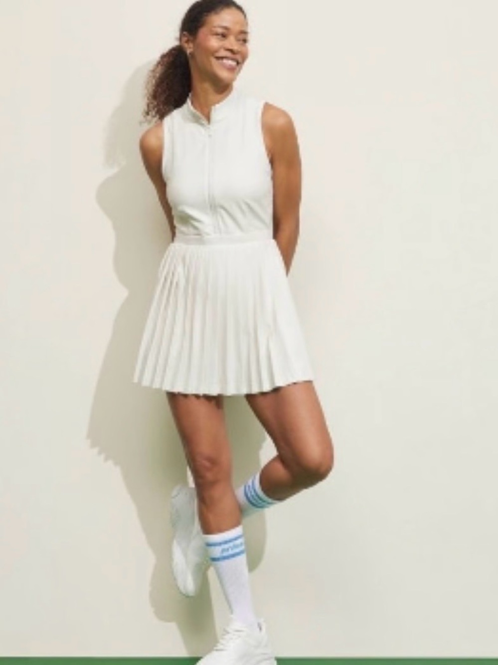 Prince Cream Pleated Pickleball Dress with Front Zip